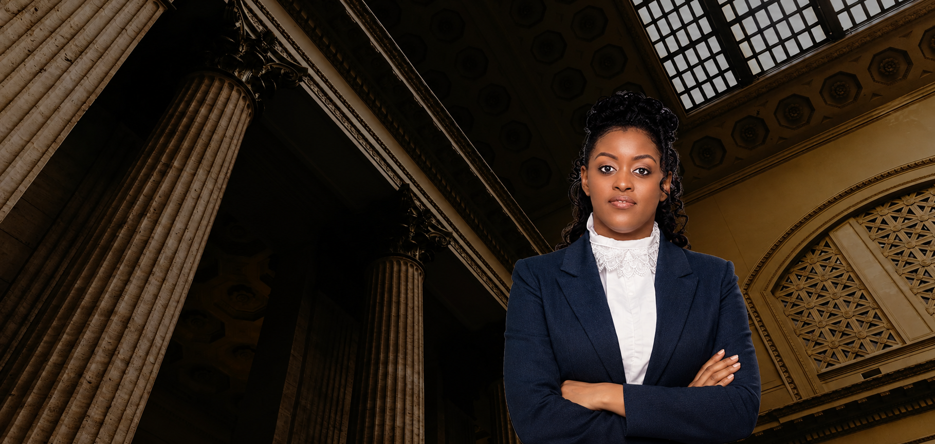 Authoritative Portrait in a Grand Courthouse